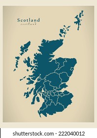 Modern Map - Scotland with regions UK