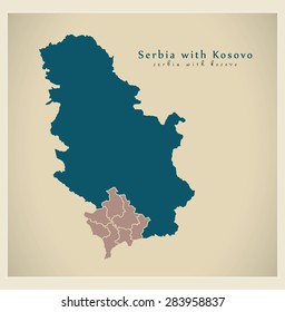 Modern Map - Serbia With Detailed Kosovo RS