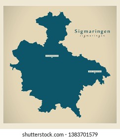 Modern Map - Sigmaringen county of Baden Wuerttemberg DE