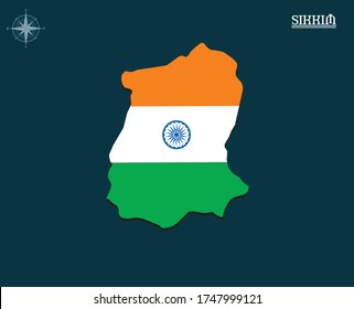 Modern map of SIKKIM with india flag, india state map SIKKIM, indian state infographics