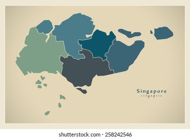 Modern Map - Singapore with regions SG