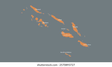 Modern Map of Solomon Islands with Interactive Features, Flat design Solomon Islands outline map.