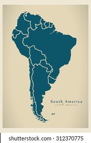 Modern Map - South America Map with all countries complete