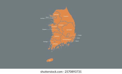 Modern Map of South Korea with Interactive Features, Flat design South Korea outline map.