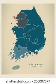 Modern Map - South Korea with regions KR