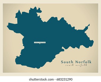 Modern Map - South Norfolk District England UK Illustration