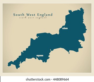 Modern Map - South West England UK Refreshed Design