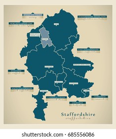 Modern Map - Staffordshire county England UK illustration