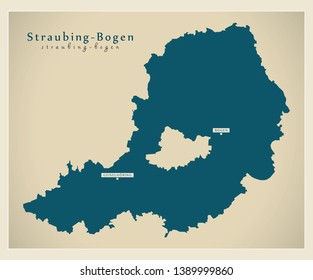 Modern Map - Straubing-Bogen county of Bavaria DE