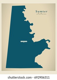Modern Map - Sumter Alabama county USA illustration