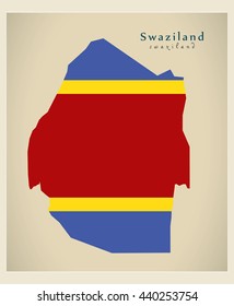 Modern Map - Swaziland flag colored SZ