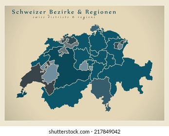 Modern map - Switzerland with cantons and regions CH