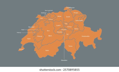 Modern Map of Switzerland with Interactive Features, Flat design Switzerland outline map.