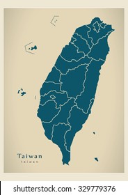 Mapa Moderno - Taiwan com condados TW