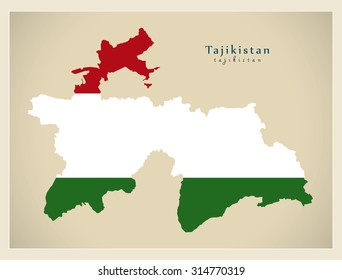 Modern Map - Tajikistan flag colored TJ