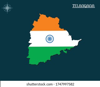 Modern map of TELANGANA with india flag, india state map TELANGANA, indian state infographics