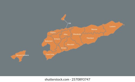 Modern Map of Timor-Leste with Interactive Features, Flat design Timor-Leste outline map.