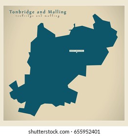 Modern Map - Tonbridge and Malling district UK illustration