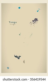Modern Map - Tonga Islands and Divisions colored TO