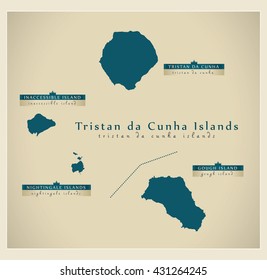 Modern Map - Tristan da Cunha Islands details GB Oversea Territory