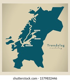 Modern Map - Trondelag Norwegen Vektorillustration Illustration