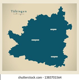 Modern Map - Tuebingen county of Baden Wuerttemberg DE