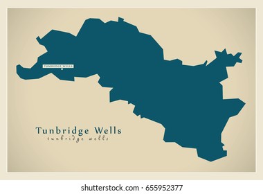 Modern Map - Tunbridge Wells district UK illustration