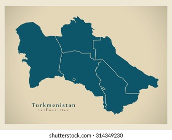 Modern Map - Turkmenistan with provinces TM