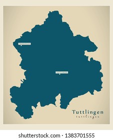 Modern Map - Tuttlingen county of Baden Wuerttemberg DE