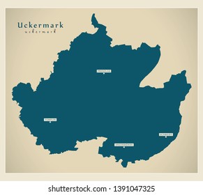 Modern Map - Uckermark county of Brandenburg DE