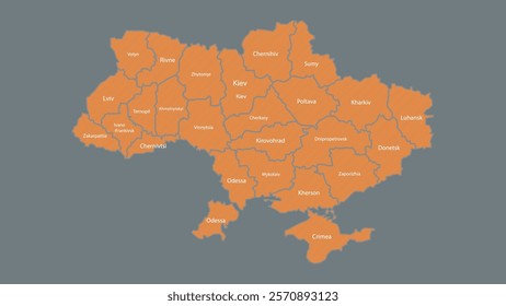 Modern Map of Ukraine with Interactive Features, Flat design Ukraine outline map.
