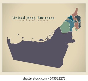 Modern Map - United Arab Emirates with emirates colored AE