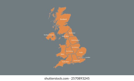 Modern Map of United Kingdom with Interactive Features, Flat design United Kingdom outline map.