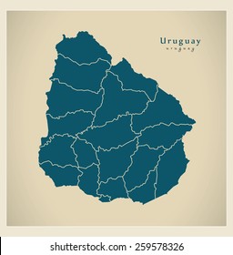 Modern Map - Uruguay with departments UY