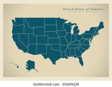 Modern Map - USA with federal states