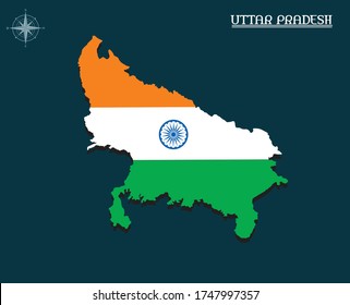 Modern map of UTTAR PRADESH with india flag, india state map UTTAR PRADESH , indian state infographics