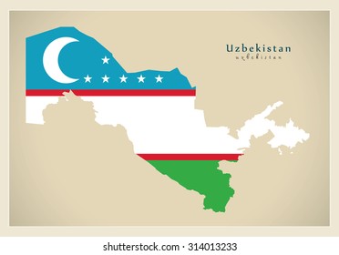 Modern Map - Uzbekistan flag colored UZ