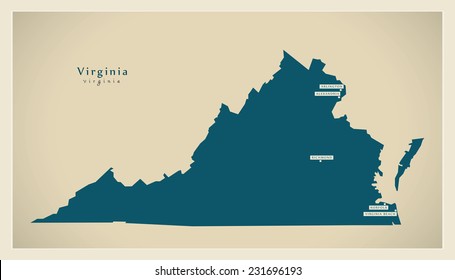 Modern Map - Virginia USA
