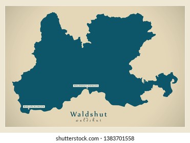 Modern Map - Waldshut county of Baden Wuerttemberg DE