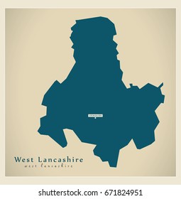 Modern Map - West Lancashire district of Lancashire England UK illustration