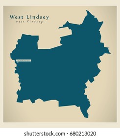 Modern Map - West Lindsey District Of Lincolnshire England UK Illustration