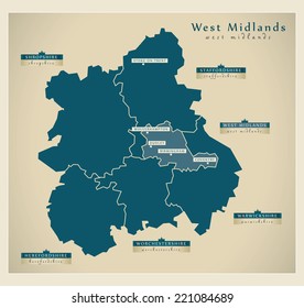 Modern Map - West Midlands UK