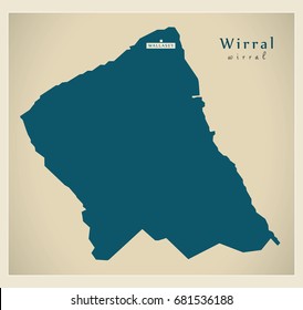 Modern Map - Wirral district of Merseyside UK England