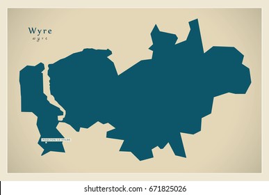 Modern Map - Wyre district of Lancashire England UK illustration