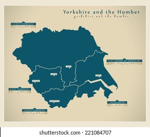 Modern Map - Yorkshire And The Humber UK