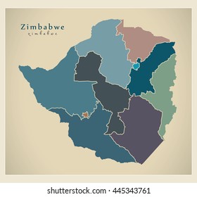 Modern Map - Zimbabwe with provinces colored ZW