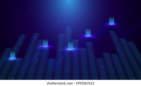 Modern maps trading forex or cryptocurrecy blue concept background. Trading market concept with financial graphs, glowing lines and diagram on digital screen background. vector illustration