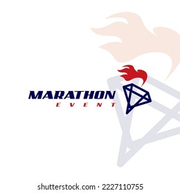 Diseño moderno de logotipo maratónico con plantilla de arte de la línea de antorcha