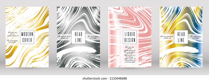 Modern Marble Cover Design for your Business with Abstract Lines. Futuristic Poster, Flyer, Layout with Liquid Pattern for Branding, Identity, Annual Report. Vector minimalistic brochure. Luxury.