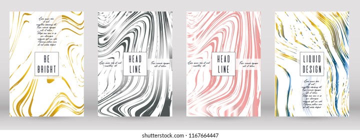 Modern Marble Cover Design for your Business with Abstract Lines. Futuristic Poster, Flyer, Layout with Liquid Pattern for Branding, Identity, Annual Report. Vector minimalistic brochure. Luxury.